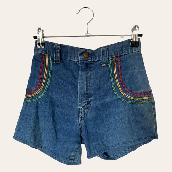 Sears Roebuck Other - Kids 70s retro rainbow embroidered denim shorts by Sears, Roebuck & Co.